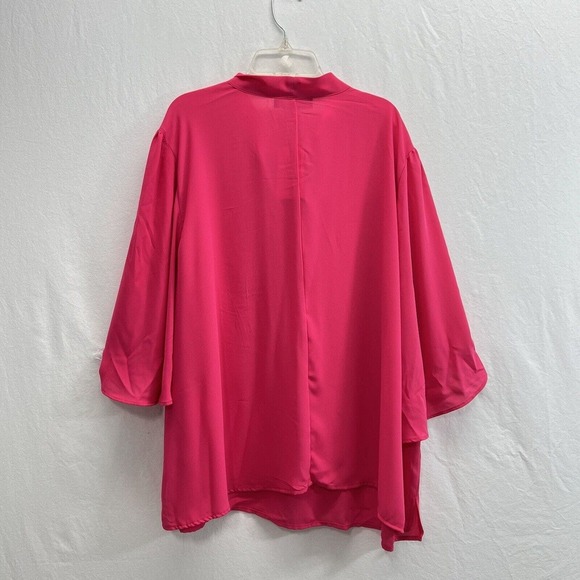 NWT Eloquii Top Size 22 Hot Pink Bow Tie Neck Flutter Sleeves Career - Picture 8 of 11